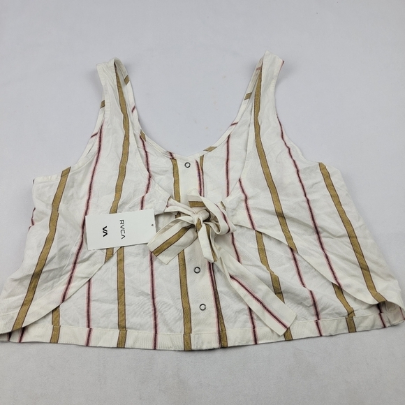 NWT RVCA Note To Self striped snap front tie back crop tank top A99 - Picture 6 of 7